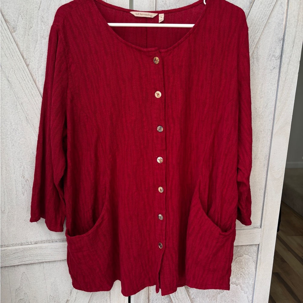 Soft Surroundings Ellis Tunic Top Women’s 1X Red Button Up Cotton Gauze - Picture 9 of 9